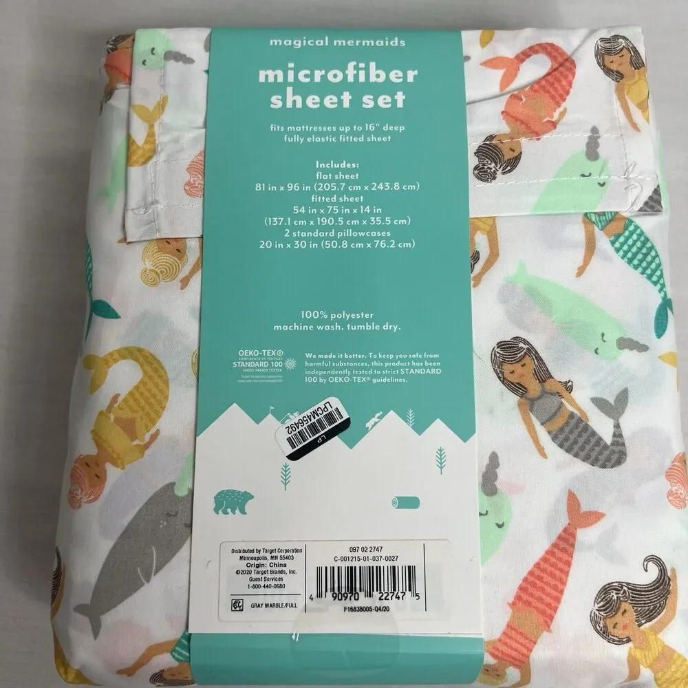 Pillowfort Magical Mermaids Full Sheet Set girls bedding 100% Polyester New